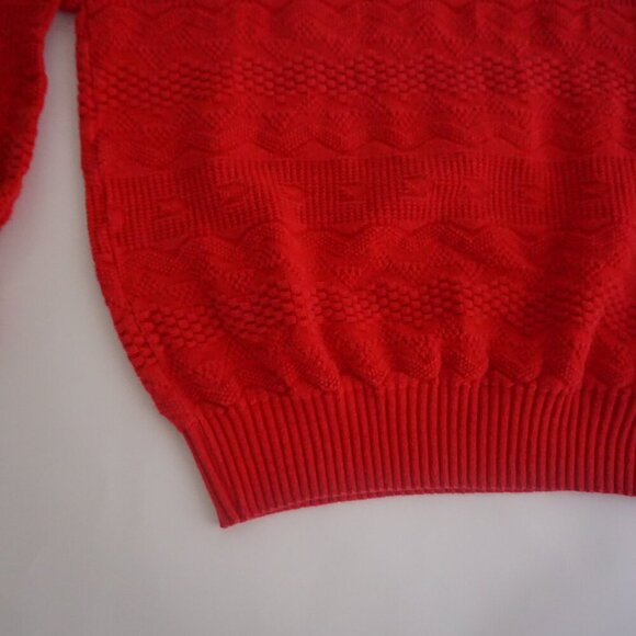 VTG 80s Spotlite Red 3D Eclectic Biggie Cosby Chunky Knit Crewneck Sweater XL - Picture 6 of 9